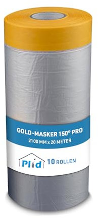 Plid Gold-Masker 150° Pro, Tape, Klebeband, Malerband, Abdeckband, Acrylatkleber, UV- Resistent, Rückstandsfrei entfernbar, Scharfe Farbkanten, Für Innen und Außen geeignet (10, 2100mm)
