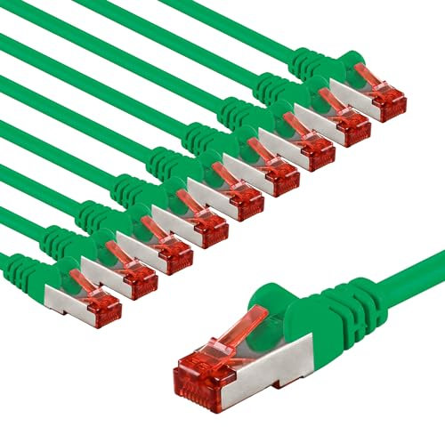 goobay 66016 CAT6 Netzwerkkabel im 10er Set/Patchkabel geschirmt S/FTP/CU Ethernet Kabel, PiMF, LSZH/Cat 6 Kabel mit 10Gbits / Grün / 10x 5m