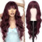 FESHFEN Lange Rot Perücke mit Pony für Frauen Natürliche Synthetik Gewellt Lockig Wellig Haare Hitzebeständig Damen Perücken für Tägliche Party Cosplay Karneval, 65 CM