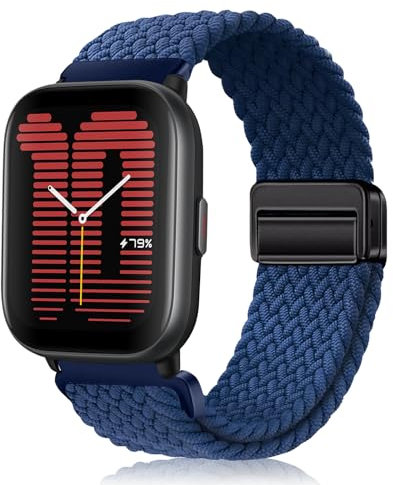 PaceBid 20mm Nylon Armband Kompatibel mit Amazfit Active 2/Active/GTR Mini/GTS 4/4 Mini/Bip 3/Bip 3 Pro/GTS 3/2, Geflochtenes Magnetisch Ersatzarmband für Amazfit T-Rex 3 Pro 44mm/GTR 42mm - Blau