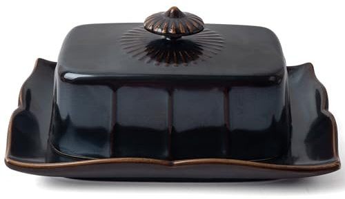 Butterdose mit Deckel für Arbeitsplatte, Großer Keramik-Butterdose-Behälter, 7.5 Inch Butterhalter mit Griff, Schwarz