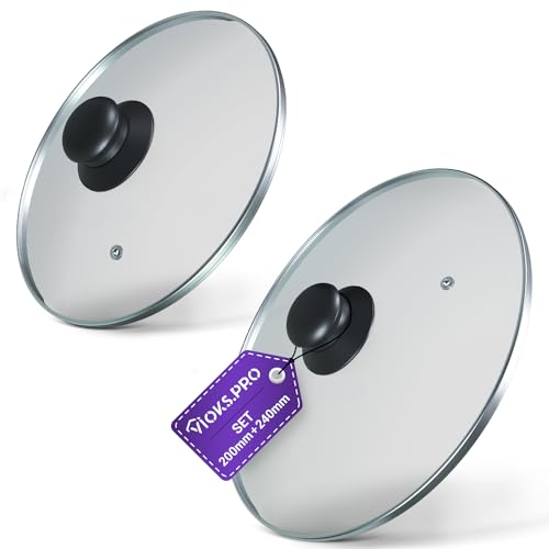 Viоks.pro Topf Deckel Set aus Glasdeckel 20 cm & Pfannendeckel 24cm mit Knopfgriff aus Kunststoff und Edelstahlschutzrand - 2x Pfannendeckel Universal Hitzebeständig mit Dampfloch