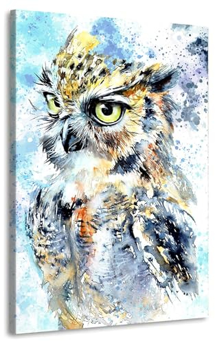 Eule Watercolor Style Tier Wandbild Leinwandbild Größe 80x120x4cm