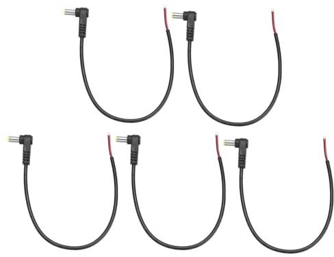 sourcing map 5pcs Replacement 5.5mm x 2.1mm Right Angle 90 Degree DC Power Male Plug Jack to Bare Wire Open End Connector Adapter Pigtail Power Cable Cord for DC Surveillance Camera, 0.25m