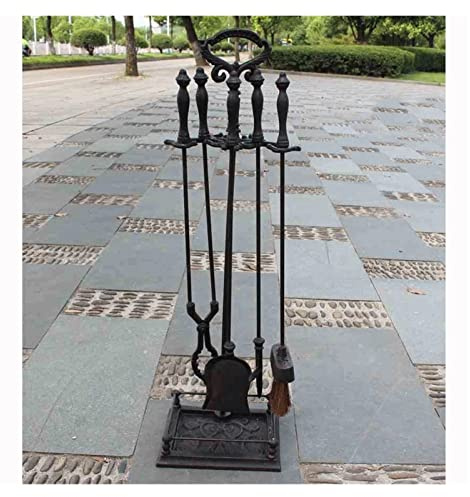 Attrezzi per Caminetti Strumenti da camino da 5 pezzi Set Duty Duty Isimetri in ferro battuto Fire Place Set con POKER Shovel Tins Pennello Legna da ardere Accessori for forno Set di Attrezzi per Cami