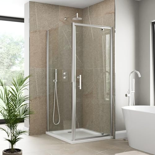 Luxura® 900 x 700mm Pivot Shower Enclosure Door Screen for Wet Room Cubicle Enclosures, 6mm Toughened Safety Glass, Framed, Polished Chrome