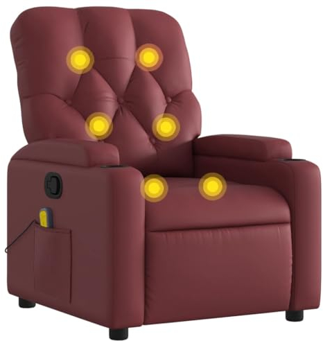 vidaXL Massagesessel, Sessel Verstellbare Rückenlehne, Fernsehsessel Relaxsessel mit Vibrationsfunktion, Liegesessel Polstersessel Ruhesessel, Weinrot Kunstleder