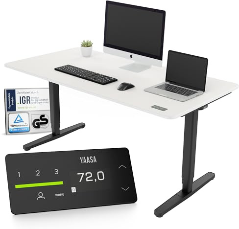 Yaasa Desk Pro Elektrisch Höhenverstellbarer Schreibtisch Weiß/Schwarz 160 x 80 cm – Ergonomischer Schreibtisch mit Abgerundeter Tischplatte & ErgoTouch-Display – Traglast 120 kg
