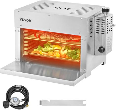 VEVOR Griglia per bistecca al propano, portatile, a infrarossi, in acciaio inox, con 6 ripiani regolabili, per barbecue, toast, grill, picnic all'aperto
