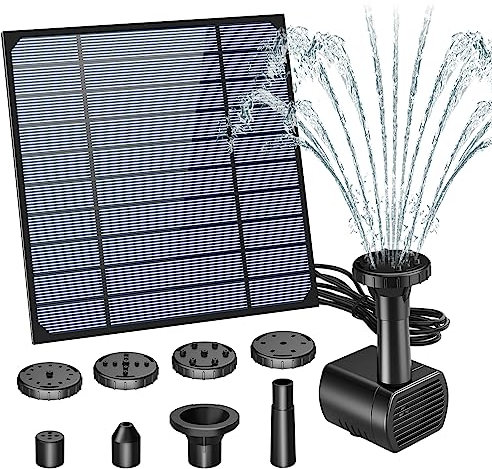 AISITIN 3W Solar Water Fountain for Bird Bath, Solar Fountain Pump Kit with 6 Different Nozzles and 9.8ft Cable, Solar Pond Pump for Garden, Patio, Fish Tank, Pond and Outdoor