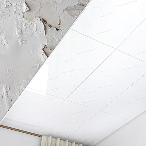 RENLXFI Deckenpaneele Deckenplatten Dekorative Deckentapete, Robuste Deckenfliesen, Wandverkleidung Für Gewerbliche Küchen – Decken Schlechte Wände Ab, Weiße Dekorative Paneele(35 Pack)