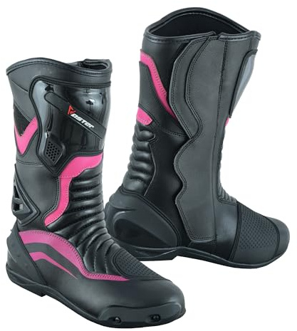 Vaster Moto Knöchellange Motorradschuhe für Damen, Rosa Motorradstiefel, Wasserdichte Lederschuhe für Damen, Schützende Sicherheitsschuhe (Rosa, EU Schuhgrößensystem, Erwachsene, Numerisch, M, 37)