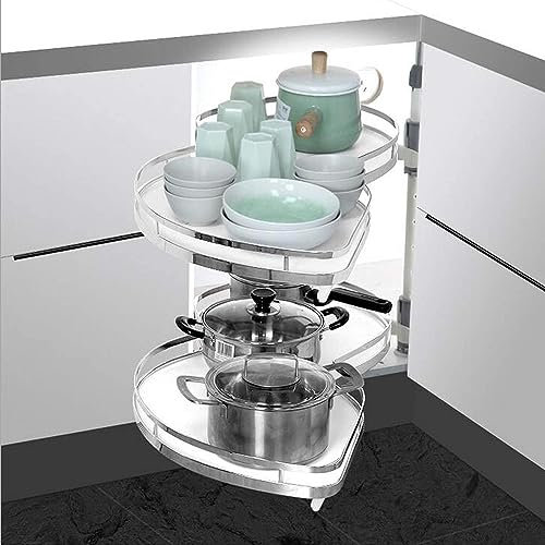 TWHZSAI Eckschrank Küche Auszug Küchenschrank Eckschrankbeschlag Nachrüsten Teleskopauszug, Links Offen Kücheneckschrank Karussell Höhenverstellbar Leises Schließsystem