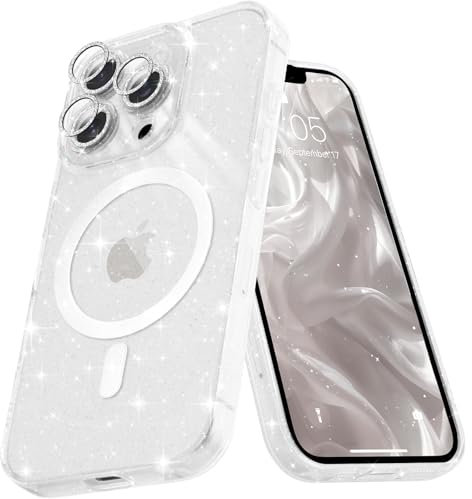 Micoden Glitzer Hülle für iPhone 13 Pro,kompatibel mit MagSafe [Diamant Kamera Schutzfolie] Kameraschutz Magnetische Handyhülle Dünne Weich Silikon TPU Case Mädchen Stoßfeste Schutzhülle,Klar