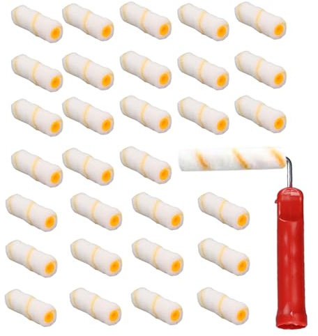 Lot de 30 petits rouleaux de peinture en mousse de 10,2 cm, manchons de rouleau de peinture, pinceaux avec poignées, kit de rouleau à peinture, atteindre dans les et recoins pour portes