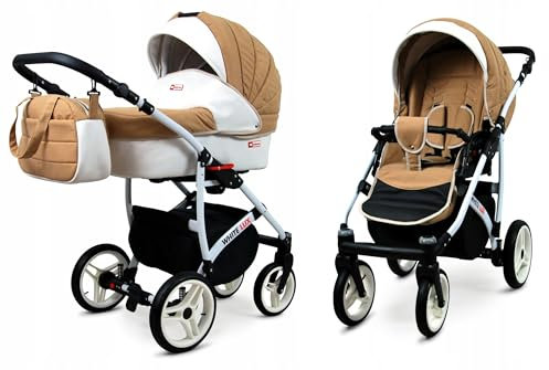 BabyLux White Lux 2-in-1 Baby Kinderwagen Tief und Kinderwagen mit Zubehör Verstellbar und faltbar Aluminium Konstruktion Wasserdicht Nicht abnehmbare Räder Coffe