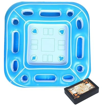 Inflatable Game Table, Floating Card Table Tray Inflatable Food Drink Holder 4-6 Players Floating Tables Pool Accessories for Hot Tub or Pool Beach Partys