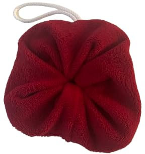 Fleur de douche éponge bambou Rouge Bordeau ultra douce- certifiée OEKO-TEX- éco-responsable, économique - diamètre 18 centimètre