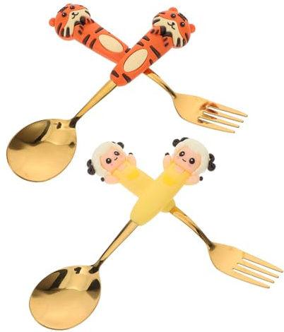 LOLIPPYY 4stücke Kinderbesteckset Mit Tiermotiven Edelstahl-löffel Und Gabeln Kindergeschirr Für Familienfeiern Praktisches Für Kleinkinder