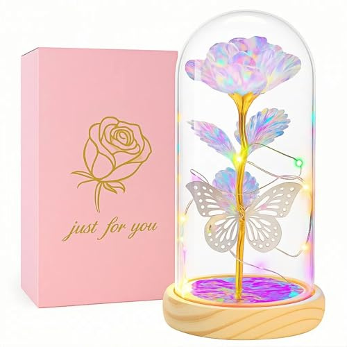 HADSOMUN Weihnachtsrosen-Geschenke, Blumen für Frauen, Damengeschenke zu Weihnachten, Geburtstagsgeschenke für Frauen, Rosen-Schmetterling für Mutter, Oma, Schwester, Sie, Ehefrau, Valentinstag
