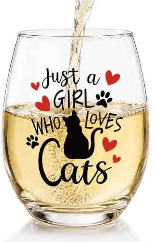 DYJYBMY Just A Girl Who Loves Cats Wine Glass, Birthday Cat Lover Gifts | Funny Black Cat Wine Glasses for Women, Wine Lover Gifts, Christmas Housewarming Gifts for Cat Owner Family Friend Neighbor