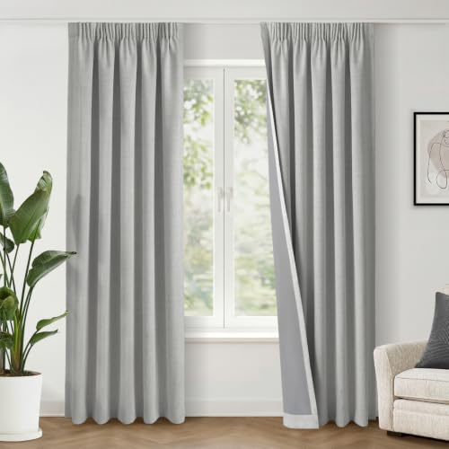 INOVADAY 100% Verdunklungsvorhänge Kräuselband 2 Stück 225x140cm,Hellgrau | Gardinen mit Kräuselband Wohnzimmer für Schienensystem, Vorhang Blickdicht Leinenoptik, Thermovorhang Schlafzimmer, OEKO