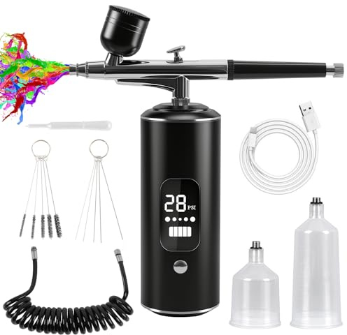 panthem Juego de aerógrafo, 7,4 V, 38 psi, presión de aire con 3 niveles, pistola de pulverización inalámbrica portátil para uñas, reparación de pintura de coche, pintura, tatuaje, pintura facial