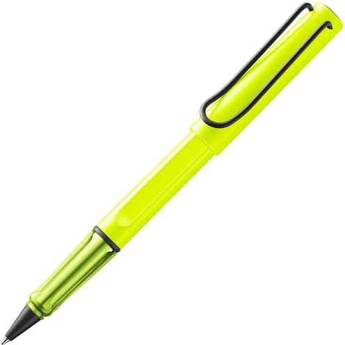 Lamy safari neonyellow Tintenroller in Strichbreite M | Lamy Tintenroller mit ergonomischem Griff - Gehäuse aus robustem ASA-Kunststoff – mit Tintenrollermine LAMY M 63 in schwarz