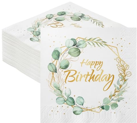 40 Stück Happy Birthday Servietten, Servietten Geburtstag, Tischdekoration Geburtstag Eukalyptus Tischdekoration Geburtstag Eukalyptus für Partys, Abendessen