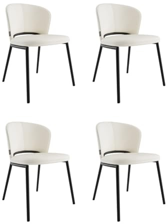 Magnolia Home 4er Set Esszimmerstuhl Design Küchenstuhl Dean Kunstleder Creme Metallbeine