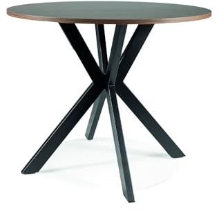 SIGNAL MEBLE Talia II, Runder Esstisch, Walnuss/Schwarz, MDF, 90 cm Durchmesser, Metallgestell, Loft-Stil