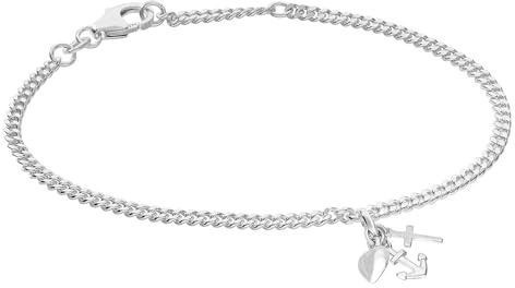 trendor Mädchen-Armband Glaube, Liebe, Hoffnung 925 Silber Rhodiniert 21582 | Flachpanzerarmband aus Sterlingsilber, Symbolschmuck für Kinder und Jugendliche,