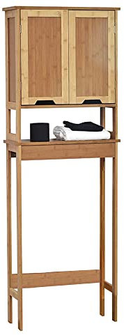 Tendance Meuble pour Toilettes avec Deux Portes en MDF et Une étagère intérieure, Bois, Blanc/Chêne, 57x21,5x173 cm