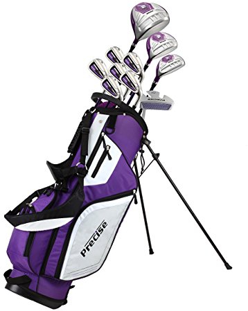 Präzise M5 Damen Rechtshänder Golfschläger Komplett Set inkl. titan Driver, S.S. Fairway, S.S. Hybrid, S.S. 5-pw Eisen, Putter, Ständer Tasche, 3 H/C 's violett, violett