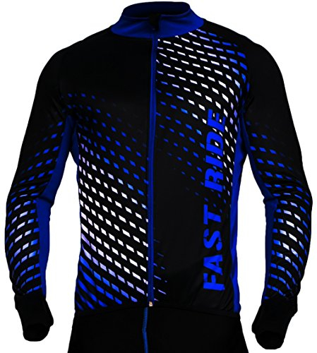 STANTEKS Radtrikot Trikott Langarm Fahrradtrikot Fahrradshirt Fahrradbekleidung Herren Damen Unisex Fahrrad Radsport Thermo Atmungsaktiv Jersey Reißverschluss Reflektoren SR0032 (Schwarz-blau, L)