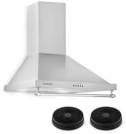 Klarstein Montblanc 60 Dunstabzugshaube - Abzugshaube, Wandabzugshaube, Abluft/Umluft, 3 Stufen, max. 610 m³/h, Wandanbau, 60 cm, Aluminium-Fettfilter, inkl. 2 x Aktivkohlefilter, silber