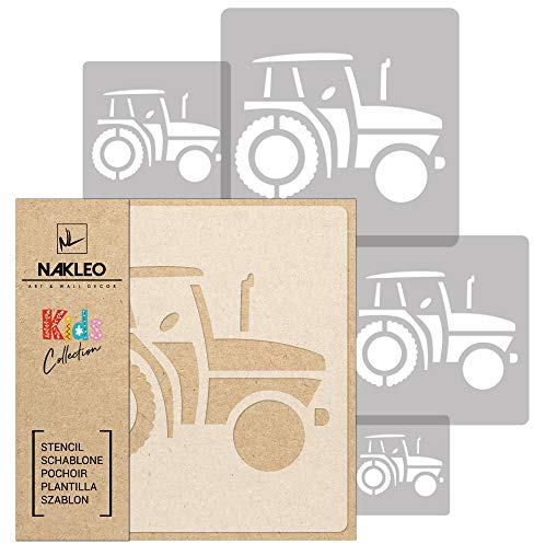 NAKLEO Schablonen Malen für Kinder, 5 Stück Set 9x9 bis 34x34cm Traktor Land Bauernhof, Wiederverwendbare Kunstoff Kinderzimmer Malvorlage Raumdekoration, Basteln DIY Wand Möbel Papier