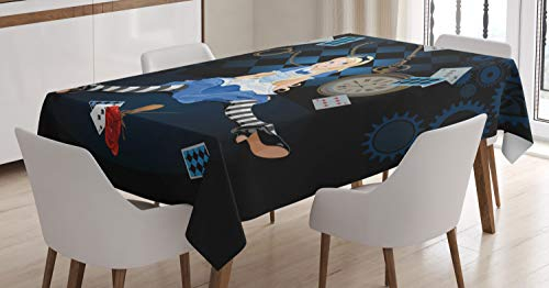 ABAKUHAUS Vistoso Mantel, Flores de Rose, Apto para Interiores y Exteriores, Lavable, Rectangular 140 x 200 cm, Azul Oscuro Blanco