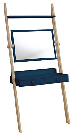 RAGABA Leno Leiterregal Schminktisch mit Spiegel, Zwei Schubladen | 79x183cm, FSC Holz | Petrol Blue