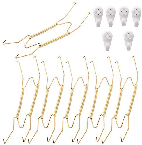6 Pieces 8 Plate Hangers Invisible Wall Plate Hanger Spring Style Invisible Plate Tray Display Hanger Holds Decorative Plate Hanger 7.5 to 8.5 Plate, Golden-Color