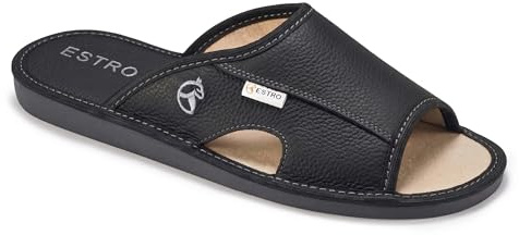 ESTRO Hausschuhe Herren Leder Herrenhausschuhe - Hausschuh Männer Pantoffel Pantoffeln Pantoletten Slipper Mann Verano