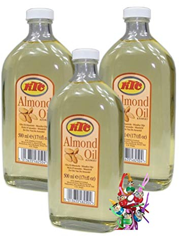 yoaxia ® - 3er Pack - [ 3x 500ml ] KTC Mandelöl / Speiseöl und für die Körperpflege / PURE ALMOND OIL + ein kleines Glückspüppchen - Holzpüppchen