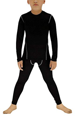 Enfant Garçon et Fille Ensemble de sous-vêtement Thermique à Manches Longues et Caleçons Longs Underwear Set - Noir - 10 ans