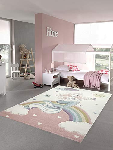Kinderteppich Meerjungfrau Kinderzimmer Teppich Prinzessin Pastell Größe 120x170 cm