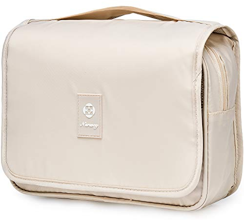 Narwey Trousse de Toilette à Suspendre Femmes Trousse de Maquillage Accessoires Trousse Toilette Voyage Organisateur Cosmétique (Beige)