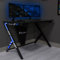 X-Rocker Ocelot Gaming Desk 115 x 73 cm PC Computer Desk Y Shaped Computer Table PC Gaming Table Gamer Desk for Home Office with Cup Holder & Headphone Hook, Red or Blue Stickers, Carbon Fibre - BLACK