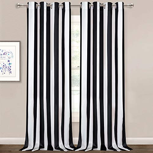 ASPMIZ Lot de 2 Rideaux de fenêtre à Rayures Verticales Noires et Blanches avec œillets pour décoration de Chambre à Coucher et Salon, 132,1 x 213,4 cm de Long