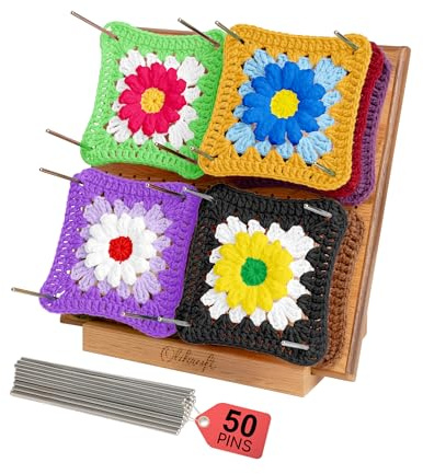 Olikraft Handcrafted Wooden Blocking Board - Excellent Gifts for Knitting Crochet and Granny Squares Lovers - Full Kit with 50 4-inches Stainless Steel Rod Pins, Stand Included (8 inches)