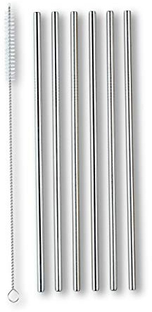 ECHTWERK Edelstahl-Trinkhalme Big, wiederverwendbare Strohhalme, 6er Set, Cocktail Zubehör, aus Edelstahl inkl. Reinigungsbürste, nachhaltig, Trinkhalm: 21,5 cm, Bürste: 23 cm, Silber Edition
