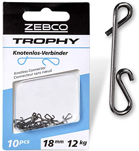 Zebco Qualitäts Trophy Knotenlos-Verbinder Angelzubehör Wirbel Angeln Kleinteile Angel Zubehör, Diverse, L: 18mm 12kg / 10 Stück
